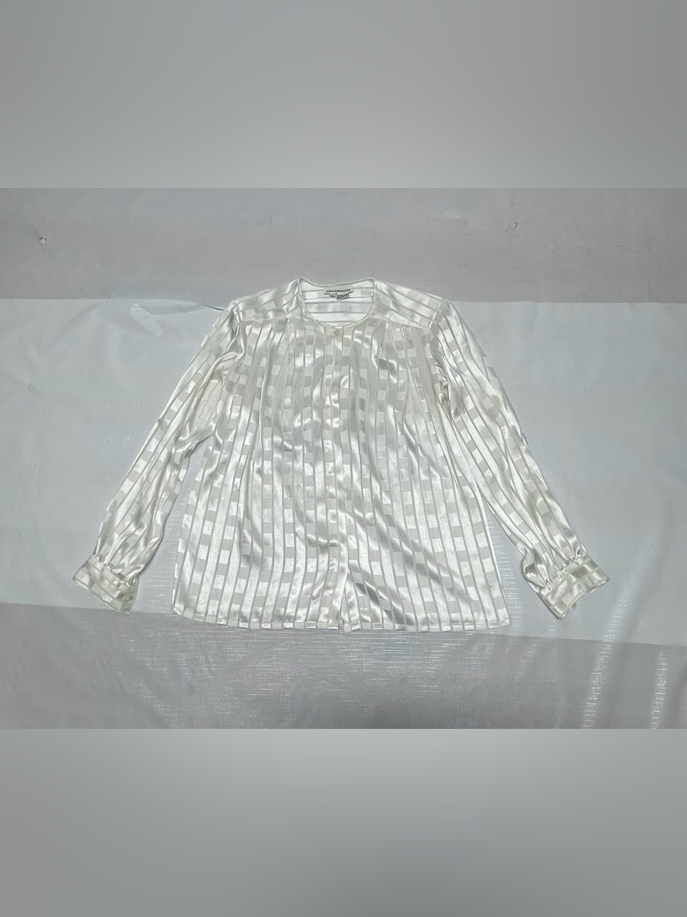 Satin Striped White Blouse with Pintuck Detail